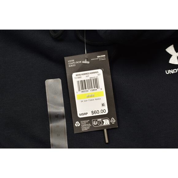 Under Armour Men's Black UA Icon Fleece Hoodie Regular Size M Cotton Blend NEW - Picture 6 of 8